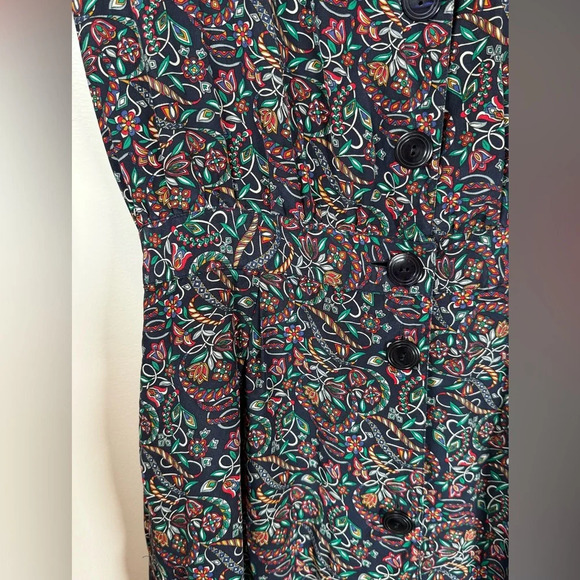 Vintage Talbots Shirt Dress 100% Silk Navy Green Floral Pattern Women’s Size 14 - Picture 7 of 10
